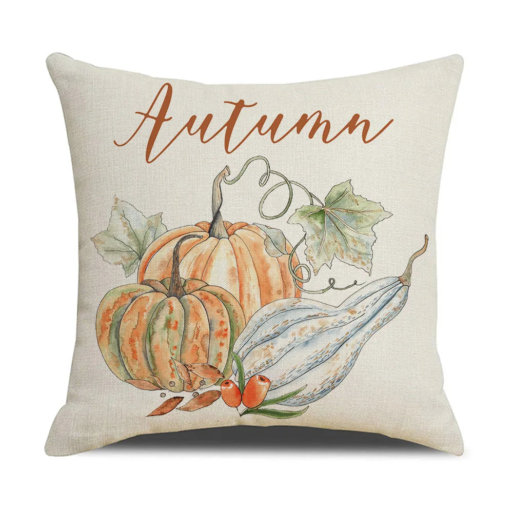 Autumn Thanksgiving Pillow Cases Cotton Linen Cushion Case Pumpkin Cushion Cover Fall Farmhouse Home Party Decor Pillow Cover