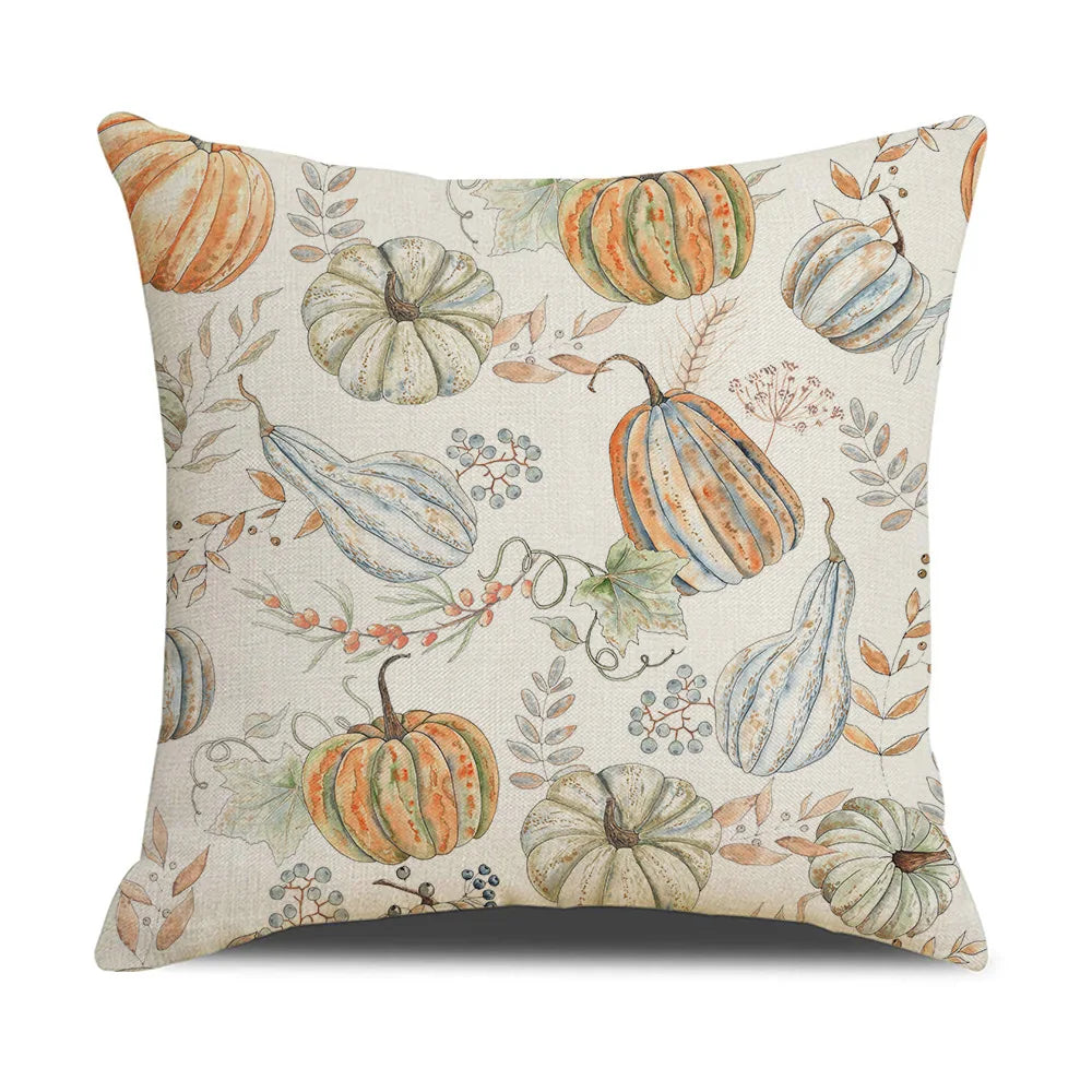 Autumn Thanksgiving Pillow Cases Cotton Linen Cushion Case Pumpkin Cushion Cover Fall Farmhouse Home Party Decor Pillow Cover